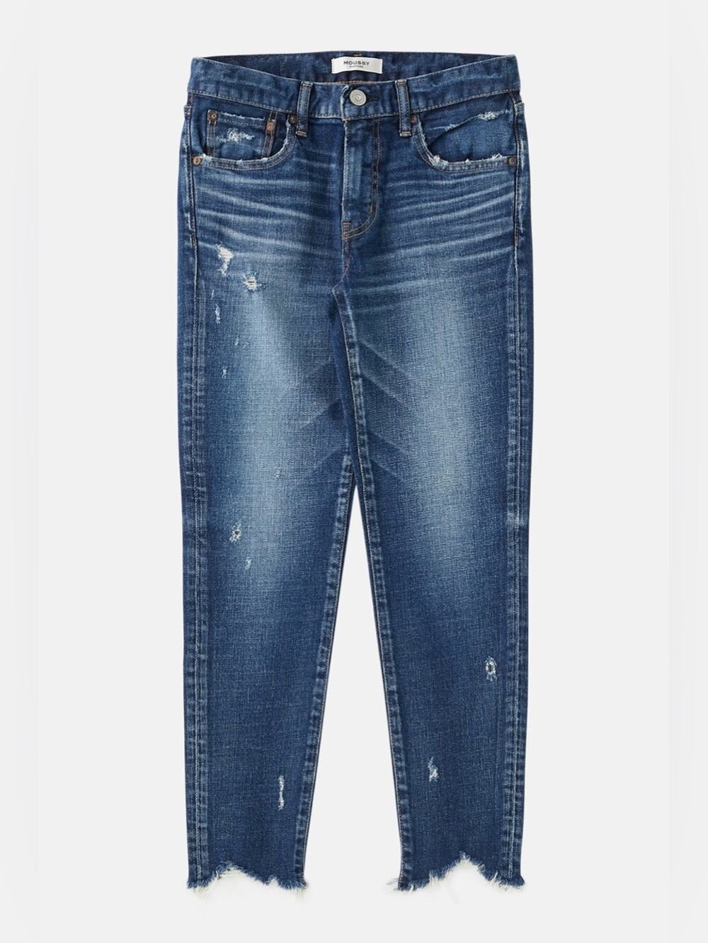 Moussy Vintage Daleville Long Mid Rise Skinny Distressed Blue Jeans Size 29